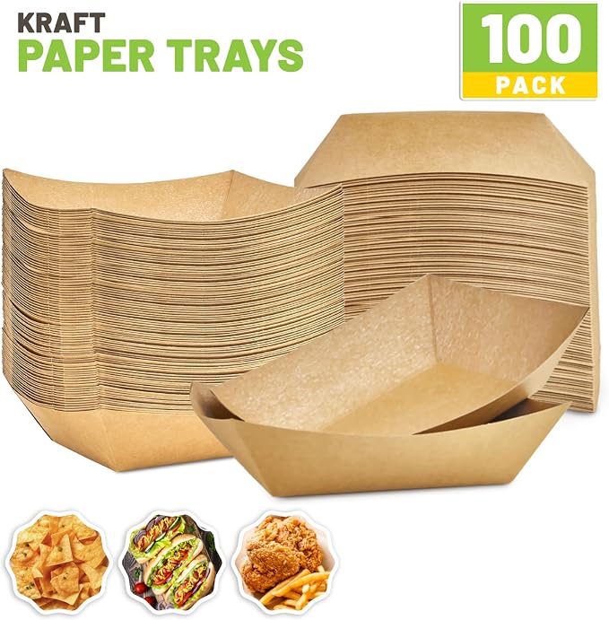 ZORRITA Paper Food Trays, 3 Lb, 100 Pack, Disposable | Kraft Paper Taco Holder - Image 3