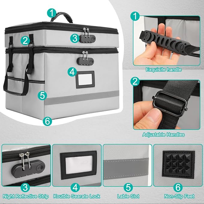 EXLIFBAG 2 Layer File Box with Lock, Portable Document Organizer Box with Handle - Image 2