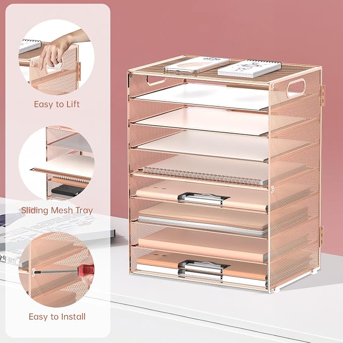 DALTACK 9-Tier Paper Organizer for Desk, Mesh Letter Tray Desk Organizer - Image 4