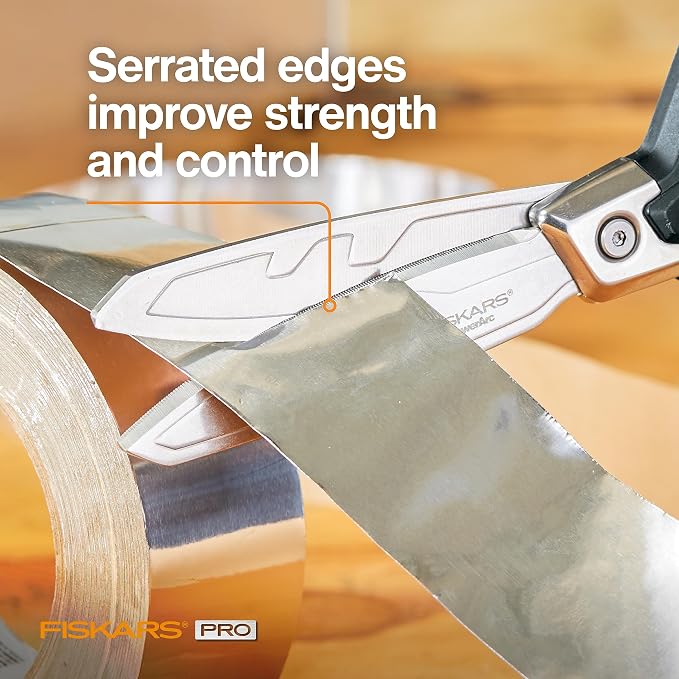 Fiskars PowerArc 8" Shop Shears, Heavy Duty Serrated Stainless Steel Scissors - Image 3