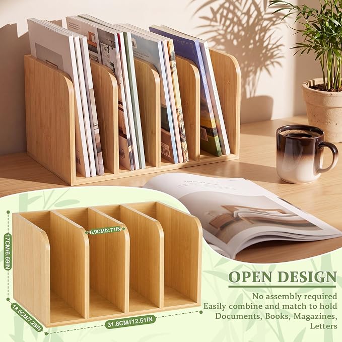 Novabright 4-slot Bamboo Wooden Magazine File Holder Desk Organizer, 4 Vertical - Image 2