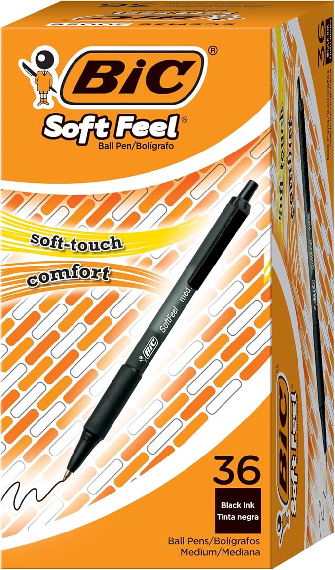BIC Soft Feel Black Retractable Ballpoint Pens, Medium Point, 36-Count Pack by BIC