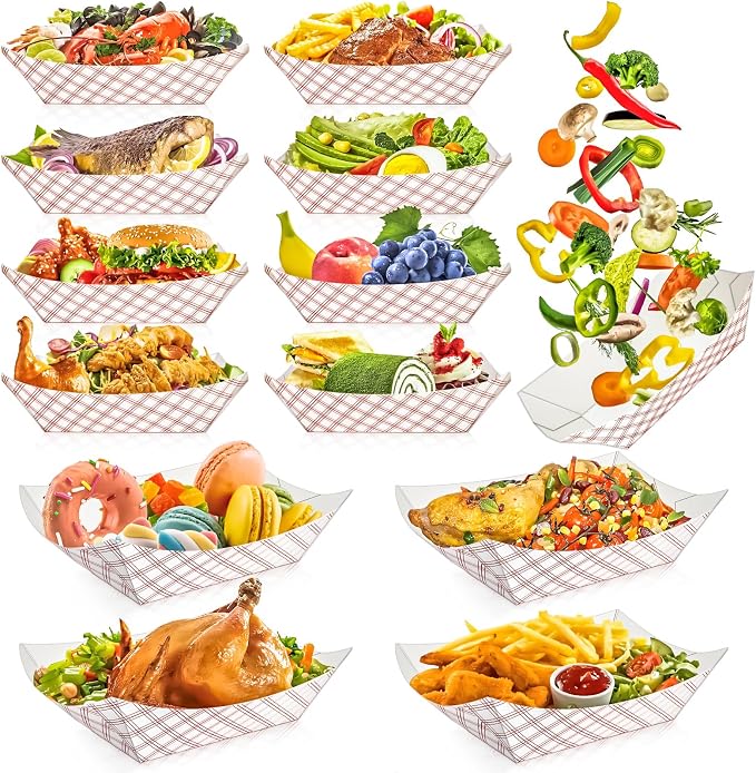 100 Pack Checkered 3Lb Paper Food Boat Trays Disposable Paper Boats, Colored - Image 4
