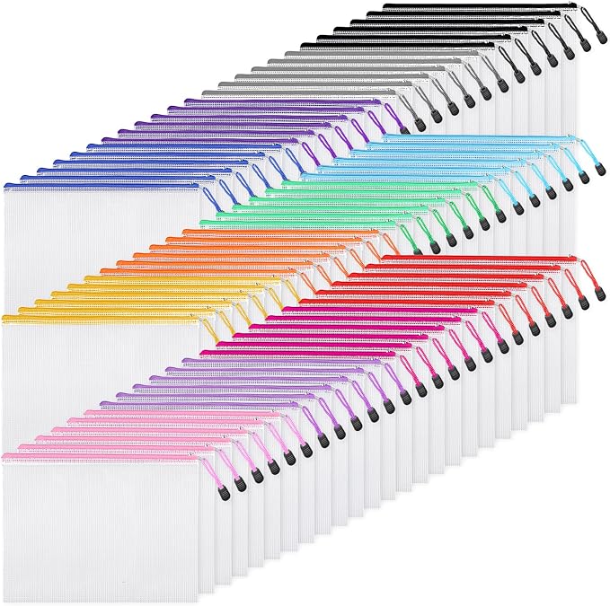 EOOUT 72pcs Mesh Zipper Pouch, A4 Size, 12 Colors Zipper Bags by EOOUT