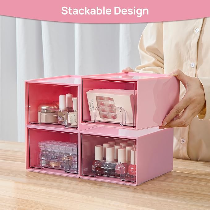 Vtopmart 4 Pack Small Clear Stackable Storage Drawers, Acrylic Bathroom Makeup - Image 5