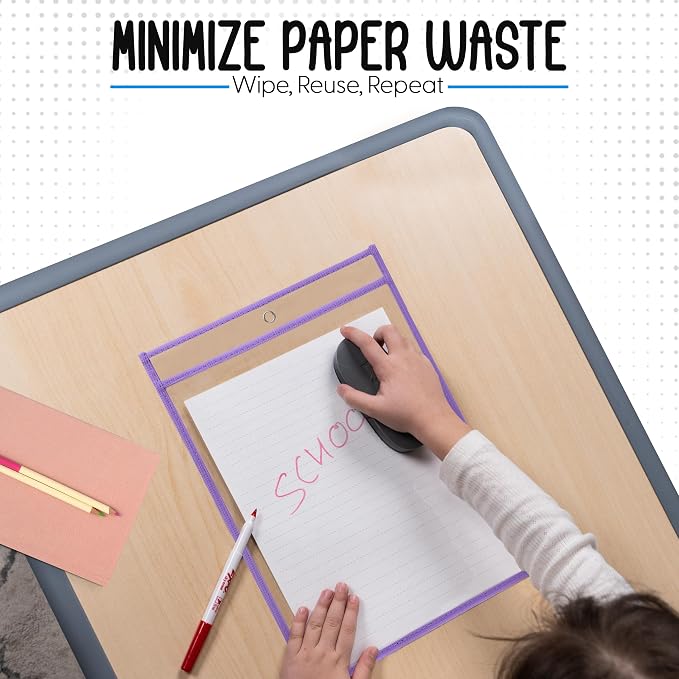 Essex Wares - 6 Pack, Light Purple, Water-Resistant Dry Erase Pocket Document - Image 3