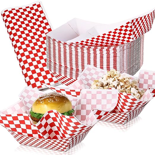 Geosar 100 Pcs Gingham Party Supply Disposable Paper Food Tray Bulk Disposable by Geosar