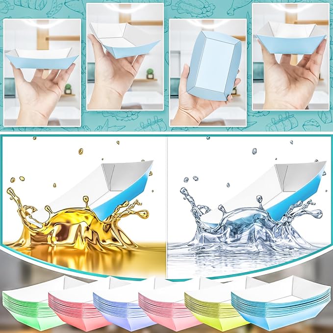 120 Pack 2LB Colorful Paper Food Boat Trays Disposable Paper Boats Containers - Image 6