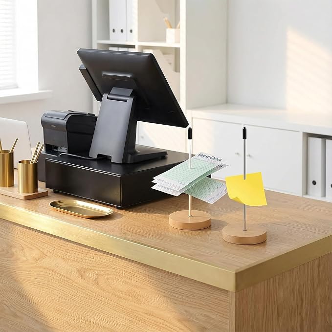 2Pcs Desk Receipt Holder, Bill Fork Receipt Spike, Heavy-Duty Wooden Base - Image 4