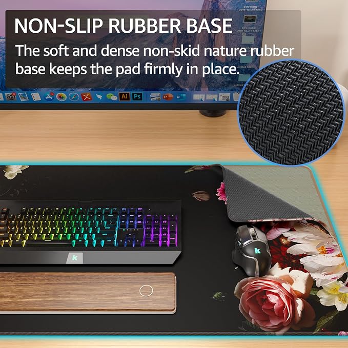 KTRIO Large Gaming Mouse Pad, Desk Mat, 31.5 x 15.7 in Peony Flower, XXL | - Image 4