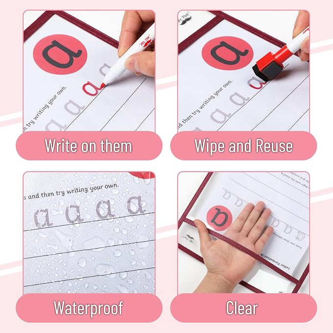Mr. Pen- Reusable Dry Erase Pocket Sleeves, 6 Pack, Colorful | Clear Plastic - Image 6