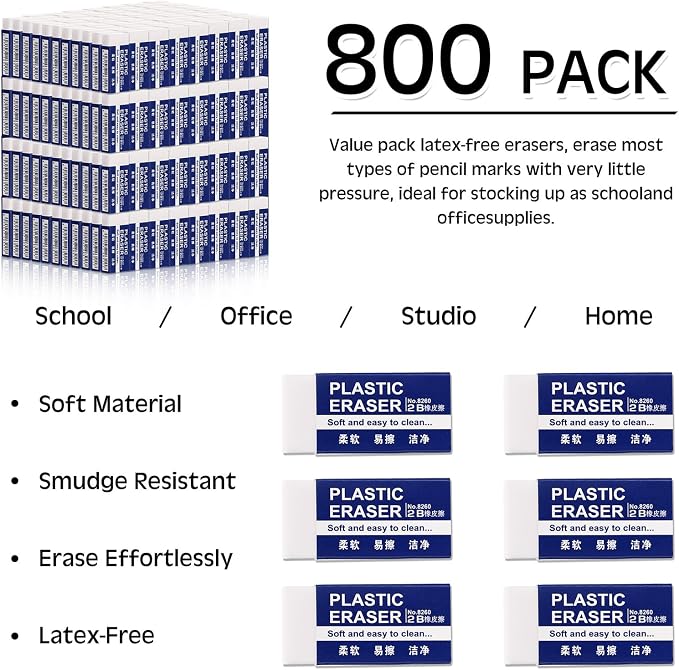 Yeaqee 800 Pcs White Pencil Erasers Bulk Soft Art Eraser School Pencil Erasers - Image 2