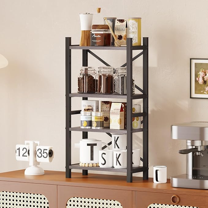 Desktop Bookshelf, 4-Tier Stackable Narrow Bookcase, Adjustable Industrial Desk - Image 8