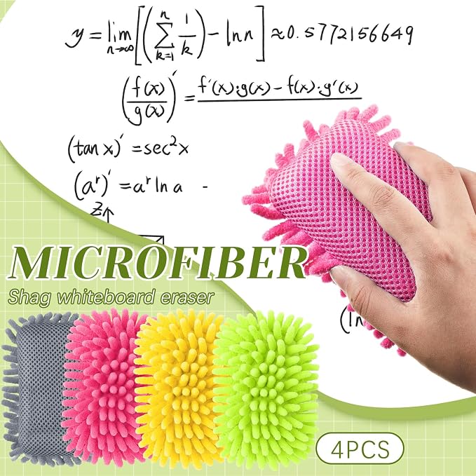 Zonon 4 Pieces Dry Erase Eraser Microfiber Shag Washable Whiteboard Eraser - Image 2