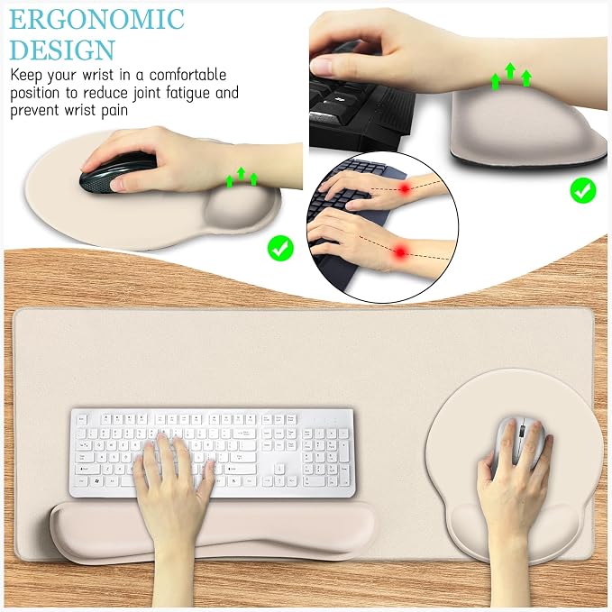 LIMKRIAN Beige Mouse Pad Set, Complete XXL Desk Mat - Image 3