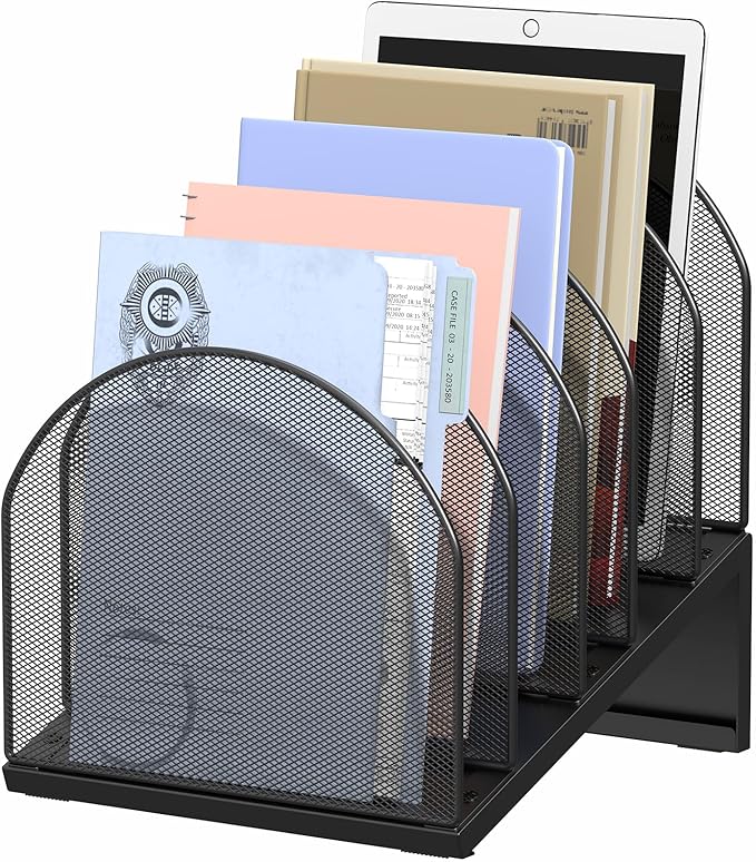 5-Section Desk File Organizer, Metal Mesh Folder Organizer by OUTIOE