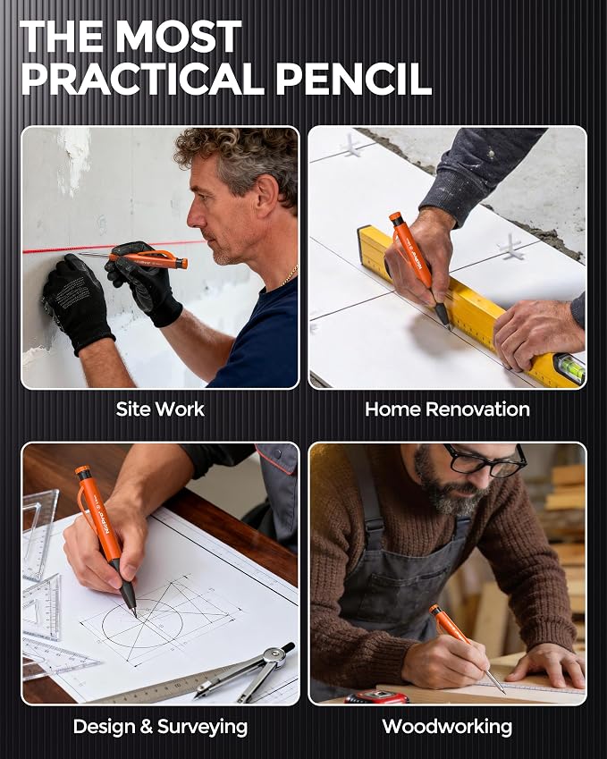 Nicpro Carpenter Pencils with Sharpener & Finger Grip, Mechanical Pencil Set - Image 6