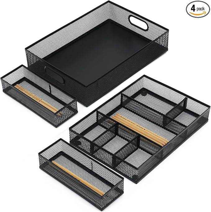 Neudeco Desk Drawer Organizer, 4 Pack Metal Mesh, Pen Organizer, Office by Neudeco