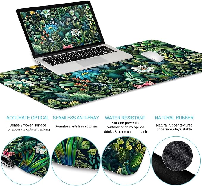 LIMKRIAN Floral Mouse Pad Large Desk Mat Set, Cute Green Office Desk - Image 4