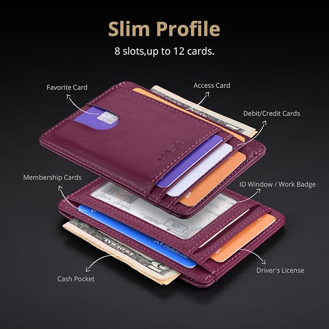 Buffway Slim Minimalist Front Pocket RFID Blocking Leather Wallets - Image 4