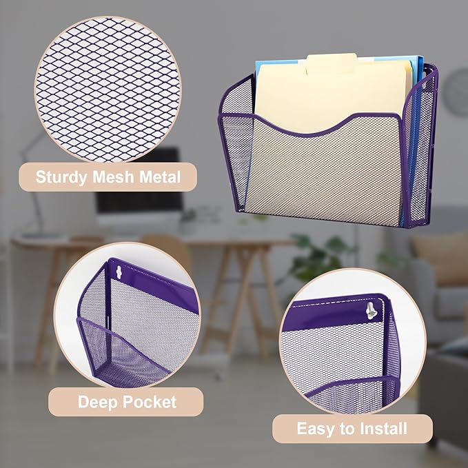EASEPRES 3 Single Pocket Mesh Hanging File Organizer, Vertical Wall Mounted - Image 3