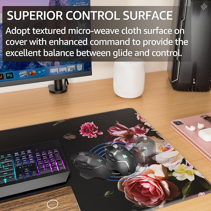 KTRIO Large Gaming Mouse Pad, Desk Mat, 31.5 x 15.7 in Peony Flower, XXL | - Image 2