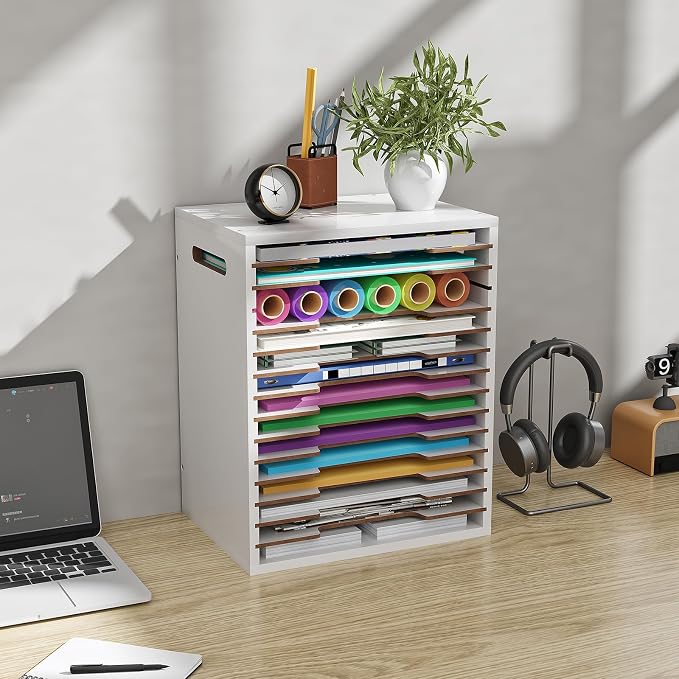 8.5x11 Scrapbook Paper Organizer Wood, 15 Tier Desk File Organizer - Image 2