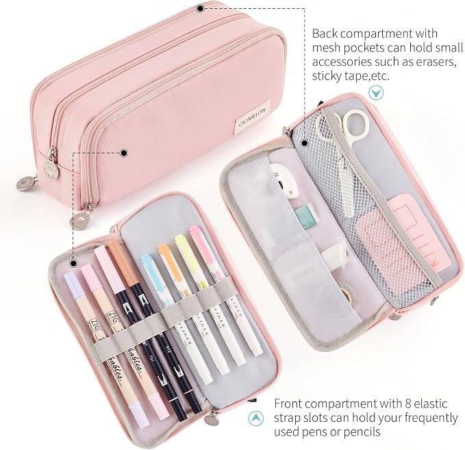 CICIMELON Large Capacity Pencil Case 3 Compartment Pouch Pen Bag - Image 4