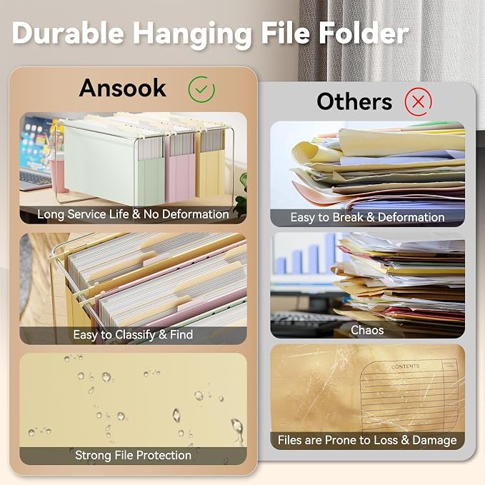 Ansook Legal Size Hanging File Folders, Heavy Duty 3 Inch File Folders Legal - Image 5