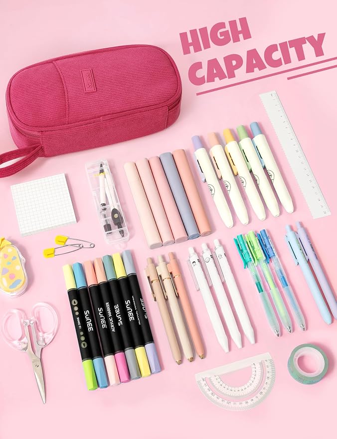 SUNEE Cute Pencil Case, Large Pencil Pouch, Soft Corduroy Fabric Big Pencil Bag - Image 2