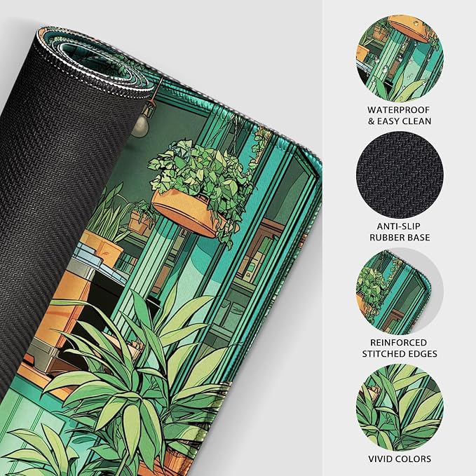 Japanese Coffee Shop Large Gaming Mouse Pad 31.5"x15.7"｜ Green Plant XXL Desk - Image 6