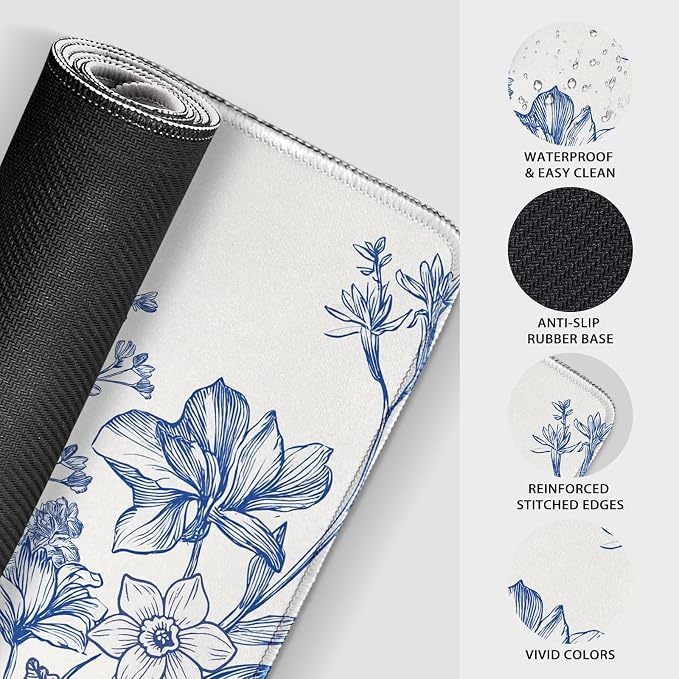 Narcissus Blue Floral Large Gaming Mouse Pad 31.5"x15.7"｜ Flower XXL Desk Mat - Image 8
