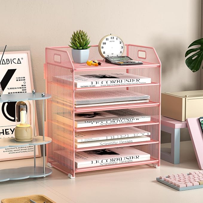 6 Tier Paper Organizer Letter Tray, Metal Mesh Paper Tray Organizer - Image 7