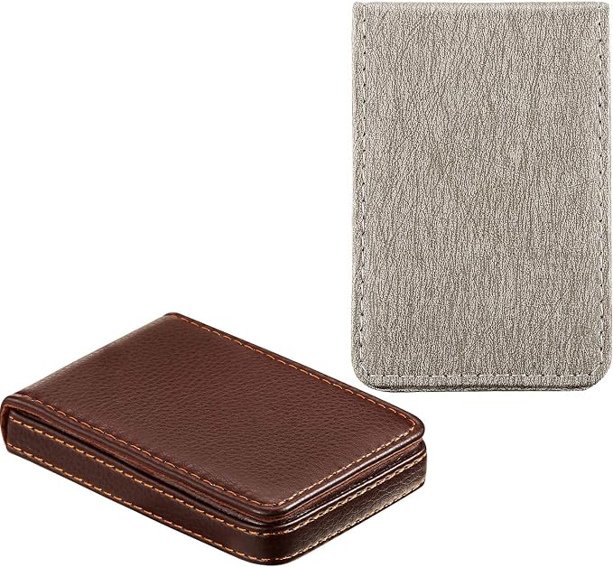 Outus 2 Pieces Business Card Holder, PU Leather Business Card Case Pocket Wallet - Image 4