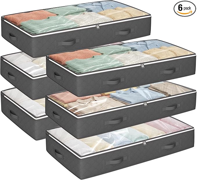 90L Under Bed Storage Containers, 6 Pack Underbed Closet Storage Organizer by BuddingJoy-BuildaJoyfulLifeforYou
