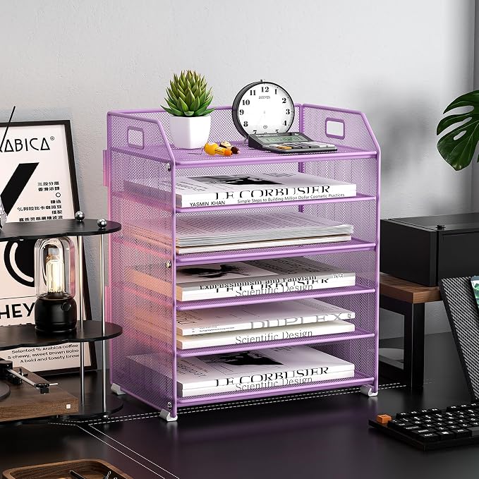 6 Tier Paper Organizer Letter Tray, Metal Mesh Paper Tray Organizer - Image 7