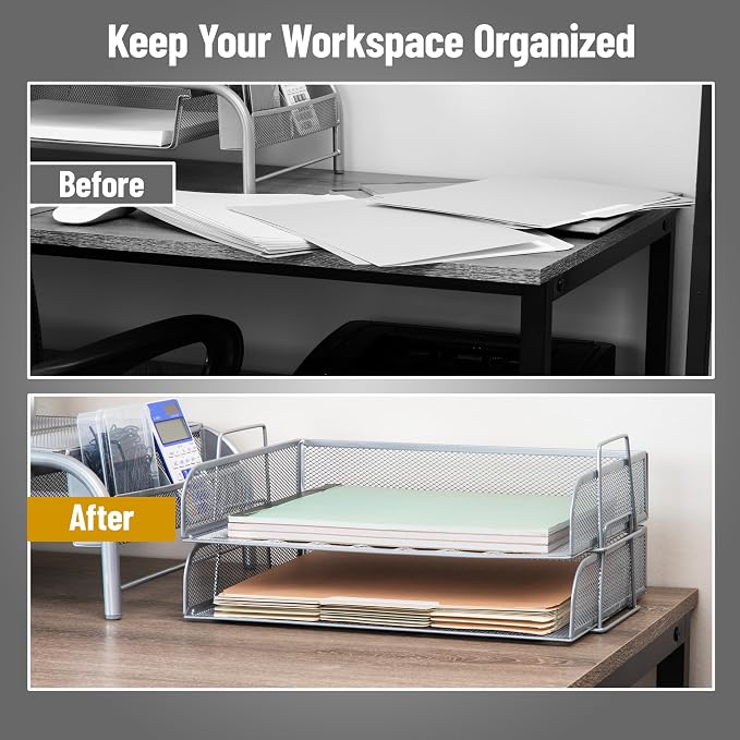 Mind Reader Stackable Paper Tray, Desktop Organizer, File Storage, Metal Mesh - Image 5