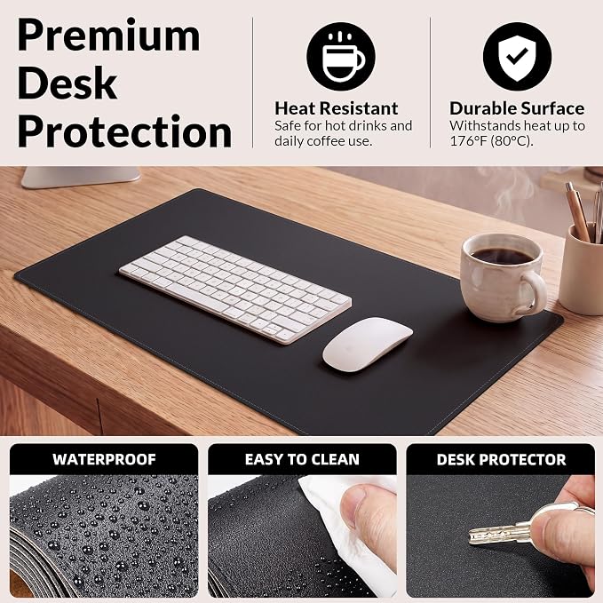 AFIING Desk Mat 35.4" x 17", Cork & PU Leather Desk Pad, Waterproof Desk - Image 5