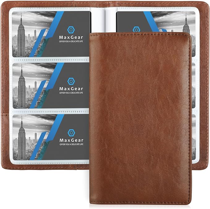 MaxGear Business Card Organizer Book, Holds 240 Cards, Coffee | Portable PU by MaxGear