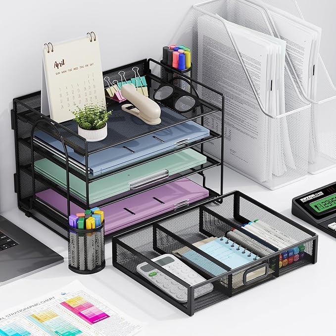 Marbrasse Desk Organizer and Accessories, 4-Tier Paper File Letter Tray - Image 7