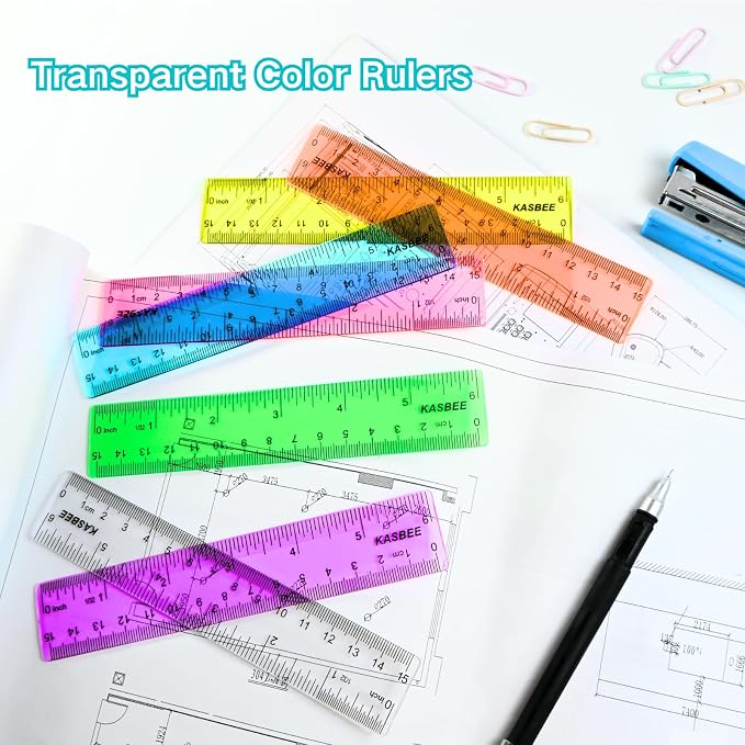 6 Inch Rulers, Colored Clear Rulers, Centimeters and Inches, Plastic Ruler - Image 4