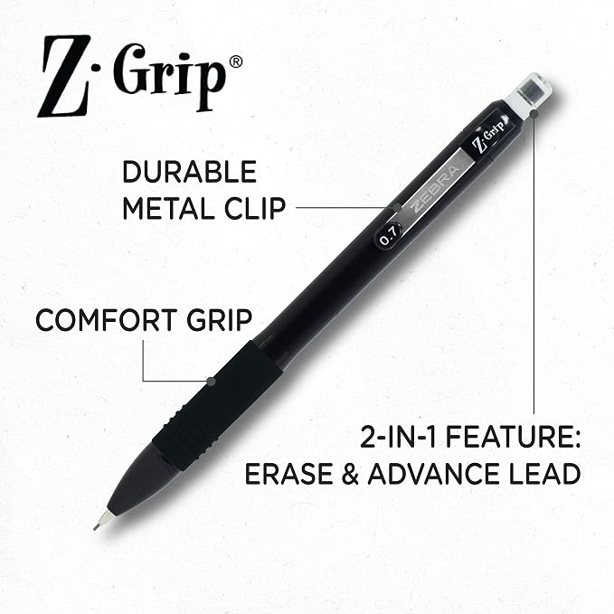 Zebra Pen, Z-Grip Mechanical Pencil, Comfort Grip, 0.7mm Lead, #2 HB, Pre-Loaded - Image 4
