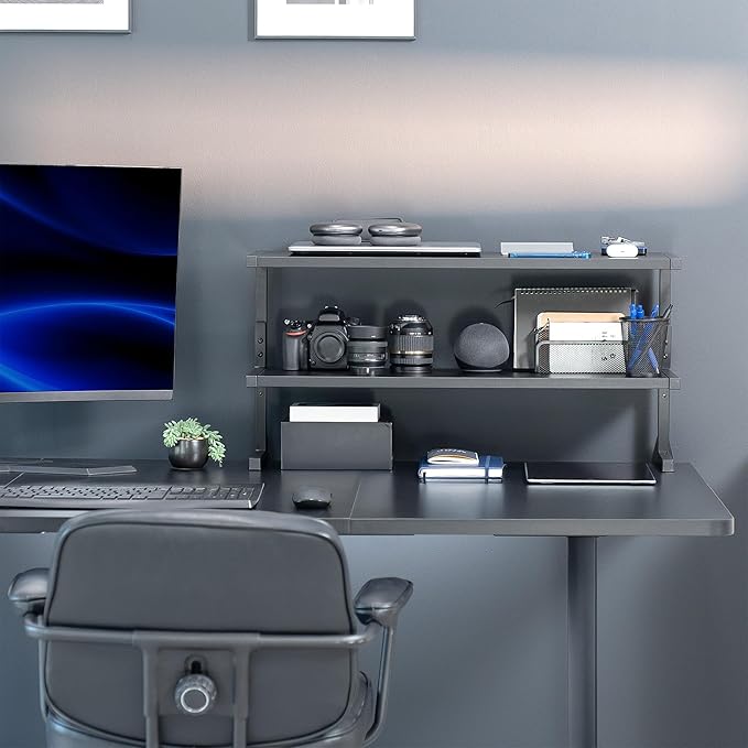 VIVO Black Clamp-on 30 inch 2-Tier Desk Shelf, STAND-SHELF30C | Above or Below - Image 2