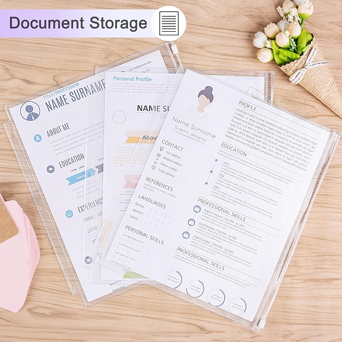 Antner 18 Pack Clear Letter Size Binder Pockets 3 Ring Binder Zipper Pouch - Image 5