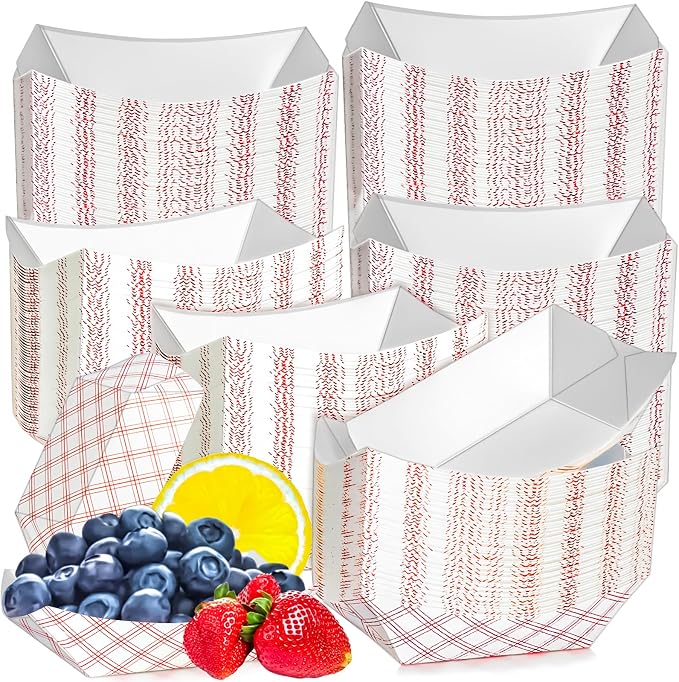 250 Pack Checkered 1/2Lb Paper Food Boat Trays Disposable Small Paper Boats by MotBach