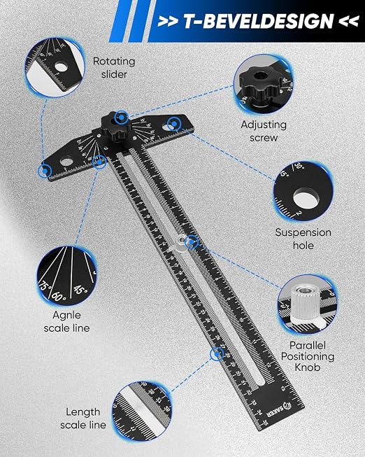 Saker Aluminum Alloy Multi-Angle Marking Ruler, Adjustable Sliding T-Square - Image 7