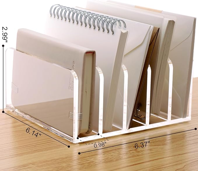 SANRUI 5 Compartments Acrylic Mail Sorter Holder, Vertical Letter Sorter & - Image 2