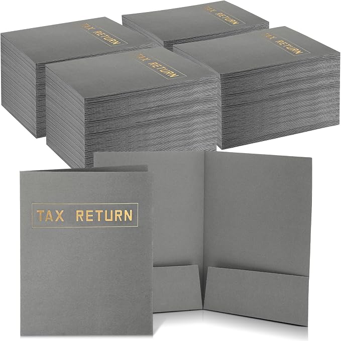 Kosiz 200 Pcs Tax Return Folders Bulk 9 x 12 Inch 2 Pocket Gold Foil Stamped by Kosiz