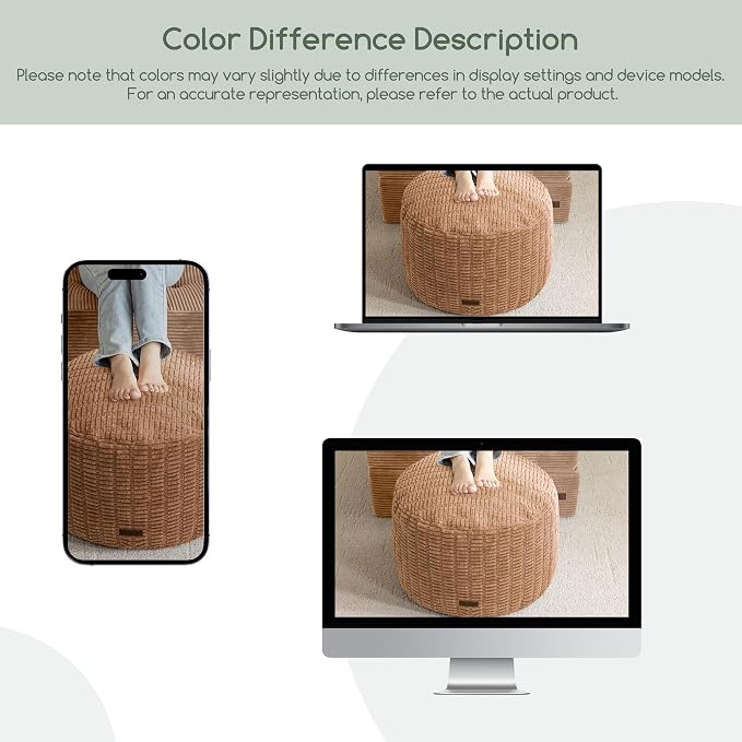 HIGOGOGO Pouf Ottoman Stuffed Round Modern Foam Filled Foot Rest Poufs - Image 9