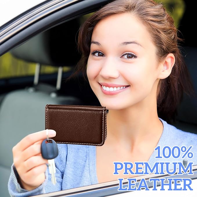 Outus 2 Pcs Business Card Holder, PU Leather Business Card Case Pocket Wallet - Image 6